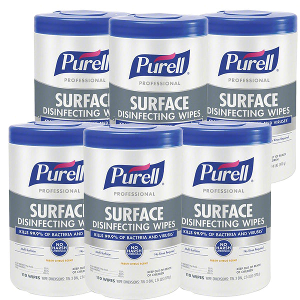 SPECIAL PURCHASE: PURELL Professional Surface Disinfecting Wipes – 1 or 6 Canisters (110ct) – Kills COVID-19, No Rinse, Citrus Scent