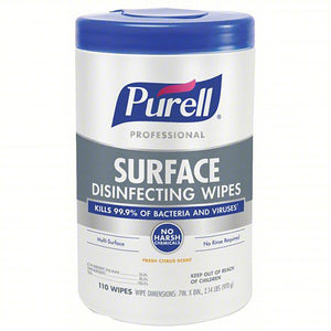 PURELL Professional Surface Disinfecting Wipes, Citrus Scent, 110 Count Canister, 7"x 8" Wipes