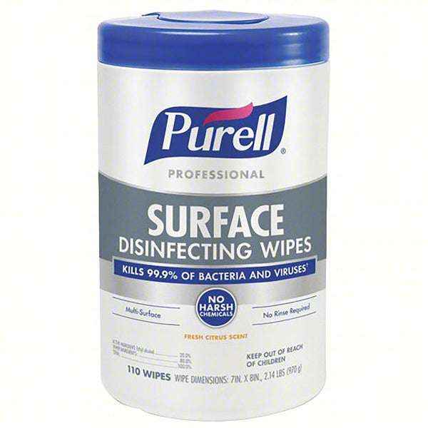 PURELL Professional Surface Disinfecting Wipes, Citrus Scent, 110 Count Canister, 7"x 8" Wipes