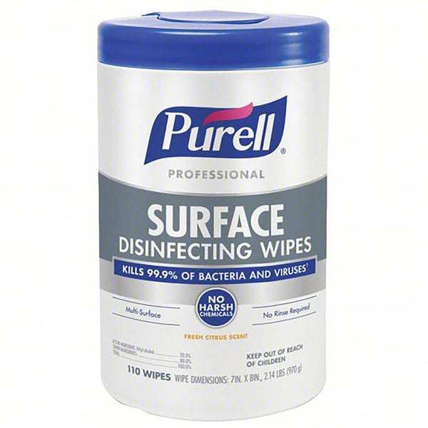 PURELL Professional Surface Disinfecting Wipes, Citrus Scent, 110 Count Canister, 7"x 8" Wipes (Pack of 6)