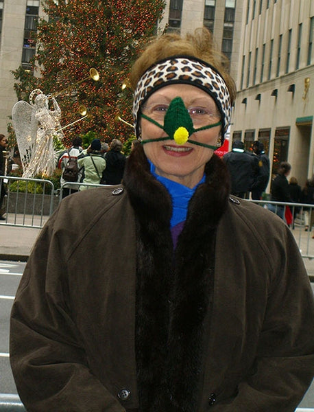 Renee H. wearing grandmas handmade nose warmer